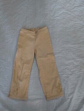 Beige Embroidered Wide Leg Pants